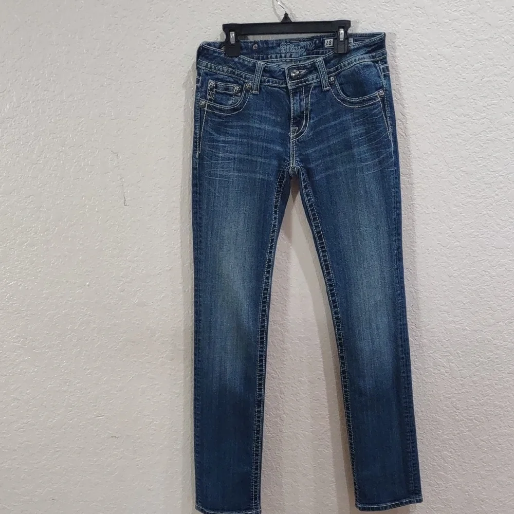 MISS ME STRAIGHT Blue Jeans with Embellished Pockets - Picture 4 of 17